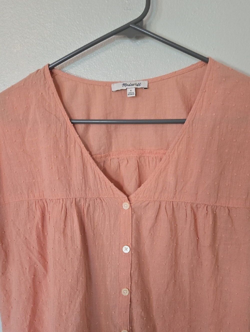 Madewell | Peach Swiss Dot V-Neck Blouse Size Small - Picture 3 of 9